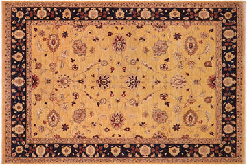 handmade Traditional Kafkaz Chobi Ziegler Gold Blue Hand Knotted RECTANGLE 100% WOOL area rug 9 x 11